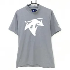 ★値下げ★【超美品】デサントゴルフ 半袖ハイネックシャツ 杢グレー×白 ロゴプリント 中田英寿 メンズ 0(XL) ゴルフウェア 2022年モデル DESCENTE