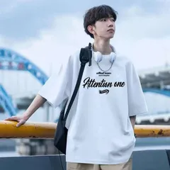 メンズTシャツ半袖トップス（ホワイトXLサイズ）春夏秋シンプルプリント洋服053