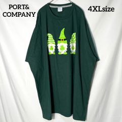 【PORT&COMPANY】ノーム 小人 妖精　キャラクター　聖パトリックの祝日 キリスト教　シャムロック　三つ葉のクローバー　プリントロゴ　希少　オーバーサイズ　半袖Tシャツ　グリーン　4XL US古着