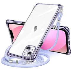 iPhone 13 mini 用 ケース クリア ショルダー iphone13mini 用 スマホケース アイフォン13mini カバー 肩掛け 斜めかけ 縄掛けケース 透明 TPU 薄型 軽量 耐衝撃 紐付き 斜めがけ 織りストラップ付き ネックストラッ 0