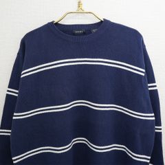 アイゾッド IZOD クルーネック コットン Lサイズ ボーダー ホワイト 白 ネイビー 紺 古着【UR-0639】