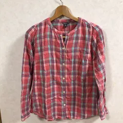 エディー・バウアー 長袖シャツ ノーカラー チェック柄 トップス レディース PXSサイズ レッド Eddie Bauer