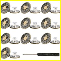 ジーンズボタン ウエスト 調整 17 mm 10個セットメタルボタン ねじ込み式ジーンズボタン 取り付け簡単 DIYハンドメイド 引き込み式 専用ドライバー付き
