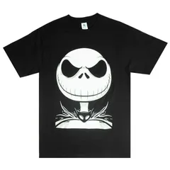 メンズ Tシャツナイトメア ビフォア クリスマス TEE ジャック TEE キャラクターＴシャツ ブラック 黒 白 ホラーTシャツ クリスマス 男女兼用 半袖 TSHIRTS キャラＴ 映画T MOVIE T レディース