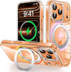 iPhone 17 Pro（6.3インチ） 専用スマホケース 透明　MagSafe対応　ワイヤレス充電対応　360度回転スタンド