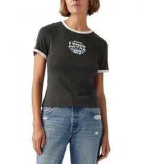 【送料無料】 リーバイス レディース Tシャツ トップス Levi'sR Rickie Ringer Graphic Short Sleeve T-Shirt Black