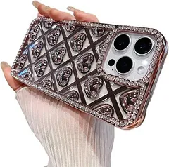 【在庫処分】Sakanana iPhone 16 ケース 可愛い 韓国 ハート 立体 ラインストーン クリア オシャレ キラキラ 透明 ダイヤモンド クリアケース 持ちやすい 人気 薄型 軽量 ストラップホール付き アイフォン カバー（ピンク）