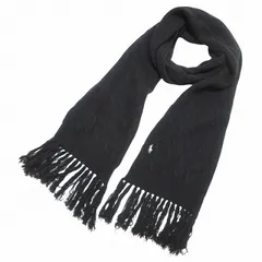 ラルフローレン RALPH LAUREN マフラー ウール カシミヤ ケーブル ポニー ワンポイント刺繡 フリンジ ユニセックス 黒 ブラック X