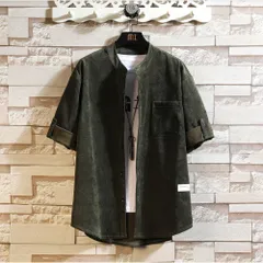 ☆ カーキ ☆ XL ☆ シャツ メンズ シャツ カジュアルシャツ 七分袖 メンズ コーデュロイシャツ トップス アウター コーデュロイ メンズシャツ 春 秋 羽織り おしゃれ カジュアル 無地 シンプル ジャケット オシャレ きれいめ ゆったり