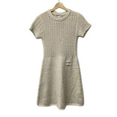 CHANEL(シャネル) ワンピース サイズ34 S レディース - P36613 ベージュ クルーネック/半袖/ひざ丈/ココマーク