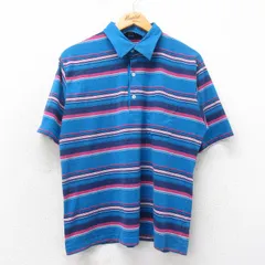 L/古着 半袖 ポロ シャツ メンズ 90s 青他 ブルー ボーダー 25may22 中古 トップス