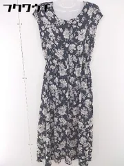 ◇ GLOBAL WORK グローバルワーク 総柄 フレンチスリーブ ロング シャツ ワンピース サイズM ブラック レディース 【中古】 【1105200003949】