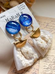 540≫アルコールインクアート【nara】2wayインド刺繍リボンタッセルイヤリング