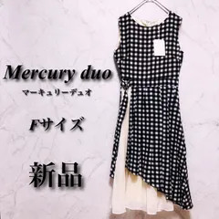 【新品】 マーキュリーデュオ F M レディース 黒×白 春夏秋 ポリエステル ワンピース チェック柄 ノースリーブ ベルト付き アシンメトリー 古着
