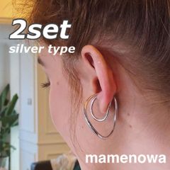 韓国　海外　イヤーカフ シルバー イヤカフ ニュアンスカーブ  ダブルライン