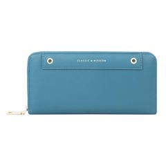 【特価商品】[Miskely] 財布 レディース 長財布 カードケース 小銭入れ 大容量 ラウンドファスナー ハンドストラップ付き (ブルー)