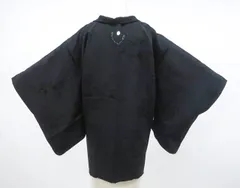 【一輝堂】黒羽織  一つ紋 羽織紐別売り 正絹 着物 身丈約78cm 裄丈64.5cm 25z10-5812