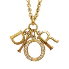 クリスチャンディオール Christian Dior ロゴチャーム ネックレス ゴールド GP ラインストーン【中古】