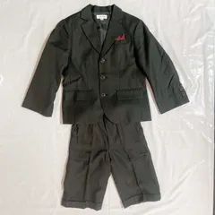 美品 anyFAM エニィファム 男の子 子供用 スーツ 120㎝  ブラック 格子 チーフ かっこいい 卒園式