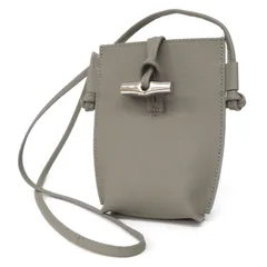 NE25038 新品同様 極美品 LONGCHAMP ロンシャン 本革 シボ革 レザー シルバー金具 斜め掛け クロスボディ スマホケース サコッシュ ショルダーバッグ ポシェット ミニバッグ 鞄 グレー レディース