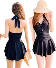 Bule Maple 수영복 레이디스 원피스 스커트 원피스 수영복 사우나(블랙, M)
