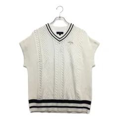 中古 レディース キャロウェイ Callaway ベスト M ホワイト 半袖 Vネック ケーブル柄