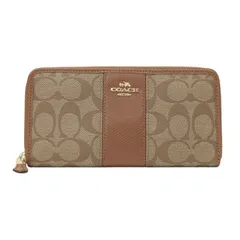 コーチ COACH アコーディオン ジップアラウンド ウォレット PVC / レザー シグネチャー F54630 長財布 ラウンドファスナー ロングウォレット レディース メンズ ベージュ / ブラウン 正規品 中古 mbm14004
