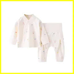 Hapipana ベビー服 腹巻き付き パジャマ 上下セット 前開き 綿100％ ミドル ハイネック 長袖 ナイトウェア 子供 キッズ 男の子 女の子 ルームウェア 寝巻き 春 秋 冬 73 80 90cm