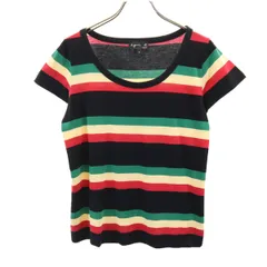 agnes b. アニエスベー ポルトガル製 ボーダー柄 フレンチスリーブ Tシャツ 1 ブラック レディース 古着