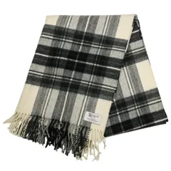美品 Johnstons of Elgin ジョンストンズオブエルガン グリーンレーベルリラクシング別注 チェック 大判ストール グレー ブラック レディース 古着 中古 USED