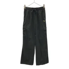 PUMA プーマ ロゴ刺繍 カーゴ ロングパンツ S ブラック ウエストゴム トレーニング レディース 古着