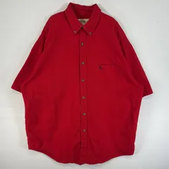 古着 90's/90年代 エディー・バウアー Eddie Bauer 半袖シャツ ロゴ 刺繍 肉厚 ボタンダウン L  レッド 無地 メンズ