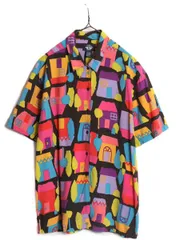 【お得なクーポン配布中!】 90s ドッカーズ リーバイス 総柄 半袖 シャツ レディース L 古着 90年代 オールド LEVIS DOCKERS 総柄シャツ ブラウス マルチカラー アート