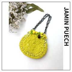 定価16480円 JAMIN PUECH ジャマン ピュエッシュ レモンイエロー色 オールスパンコール ミニサイズ ハンドバッグ パーティーバッグ フルーツ (106Y＋2586)25N