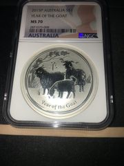 2015P Atralia,  Year of the Goat;  1 Oz .999Ag NGC  **MS-70**