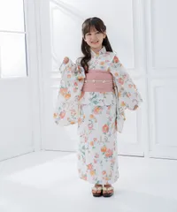 新品 浴衣 ゆかた セット 浴衣セット キッズ 子ども 花柄 こども 白地 可愛い キッズ浴衣2点セット 夏めく小花あそび Y4-83 【帯：薄ピンク】