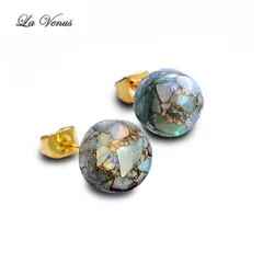 天然石 コッパーオパール AAA ピアス ラウンド カボション 8×8mm サージカルステンレス 316 金属アレルギー対応 両耳用 ペア