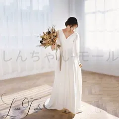 ドレス ネック ウェディングドレス 長袖 二次会 花嫁 セクシー 秋冬 着痩せ シンプル リゾートウェディング ロングドレス 演奏会