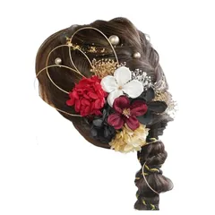 [Lomeri] ロメリ【6色展開】水引アレンジの髪飾り ドライフラワー 成人式 卒業式 結婚式 袴 K28 (黒×赤×ゴールド)