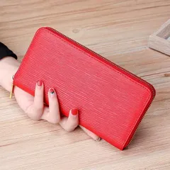 本革ラウンドファスナー長財布（レッド）ウォレットサイフカードケースカード入れ