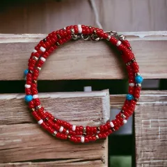 ネイティブ赤 ビーズネックレス 55cm メンズ レディース ネックレス カジュアル ファッション アクセサリー