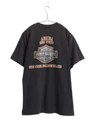 【お得なクーポン配布中!】 USA製 ハーレー ダビッドソン 両面 プリント Tシャツ メンズ L 古着 オフィシャル バイク イラスト グラフィック ヘビーウェイト ブラック