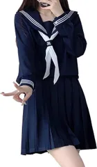 CedarEight(シダーエイト) セーラー服 紺色 JK コスチューム 制服 女子高校生 コスプレ 3点セット 長袖、M( 長袖,  M)