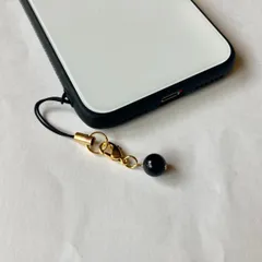 モリオン パワーストーン ストラップ (ゴールド) マスクチャーム 天然石  スマホ 携帯ストラップ ハンドメイド ◆