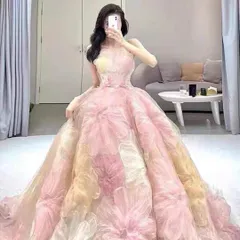 新品未使用 花柄ウェディングドレス カラードレス 結婚式ロング丈