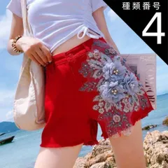 種類4：ブラック/XL ビジュー 花モチーフ デニム ショートパンツ ボトムス パンツ デニムパンツ ミニ ミニ丈 ショート ショート丈 レース 刺繍 ファスナー ポケット デニム かわいい 大人可愛い カジュアル おしゃれ お洒落 かっこいい こなれ感 ラフ