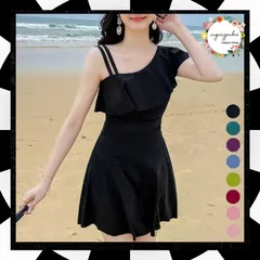 ワンショルダー ワンピース 水着 体型カバー レディース フリル オールインワン ショートパンツ 一体型 ハイウエスト スイムウェア アシンメトリー Aライン ワンピ 肩出し 盛れる 露出控えめ ママ水着 無地 韓国風 フェミニン 80MIAOMIAO-003