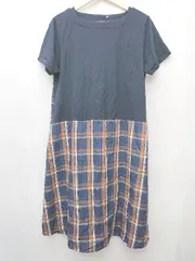 ◇ natural mist Class　ナチュラルミストクラス チェック柄 半袖 ロング丈 ワンピース サイズF ネイビー レディース P  【1408200044265】