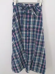 ◇ ◎ NATURAL BEAUTY BASIC チェック フロントボタン ロング Aライン スカート サイズXS ネイビー ピンク系 レディース P  【中古】 【1211030003131】