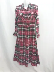 ◇ dukkah デュカ チェック柄 長袖 ロング ワンピース サイズF レッド系 レディース E  【1407020017824】